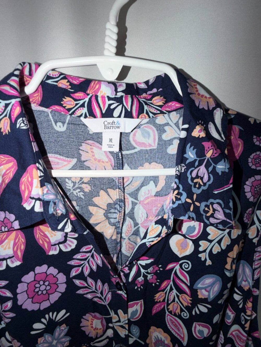 Croft & Barrow Floral Maxi Dress XL Navy Pink Sleeveless Tie Waist Cottagecore - Picture 5 of 5